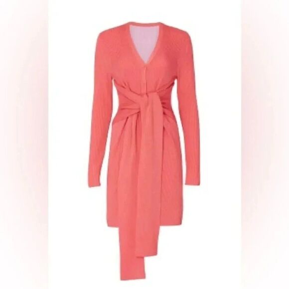 Women’s TOME Tie Front Long Ribbed PINK button up merino wool Cardigan sz small - Picture 1 of 12